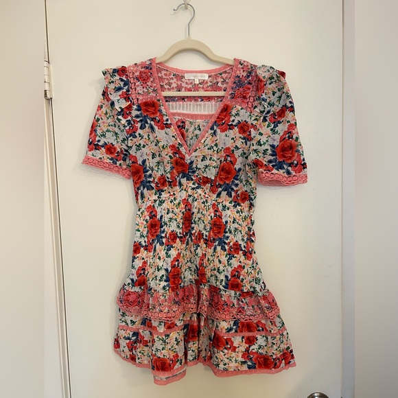LoveShackFancy Rena Ruffled Floral Mini Dress - Small - Picture 2 of 3